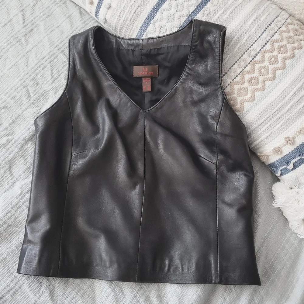90's DANIER Soft Leather Sleeveless V Neck Vest - Picture 10 of 15